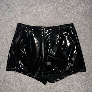 Black Patent Leather Women Shorts Fashionova